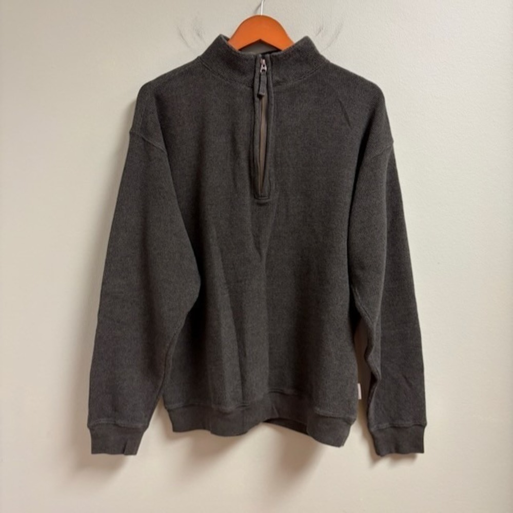 Woolrich Mens Waffle Knit Quarter Zip Pullover Sweater Green Mock Neck L Casual